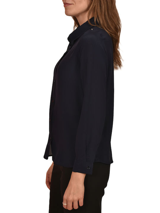 Marella Women's Silky Long Sleeve Shirt Navy Blue