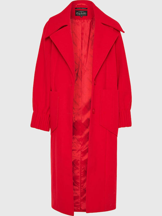 Women's Crimson Red Coat with Buttons