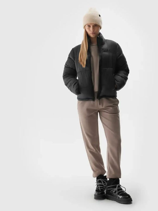 Κοντό Γυναικείο Puffer Μπουφάν για Χειμώνα Deep Black