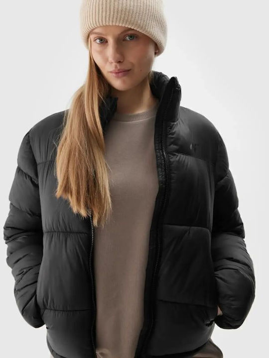 Κοντό Γυναικείο Puffer Μπουφάν για Χειμώνα Deep Black