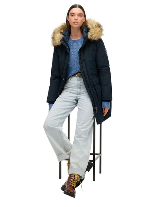 Women's Short Parka Jacket for Winter Blue