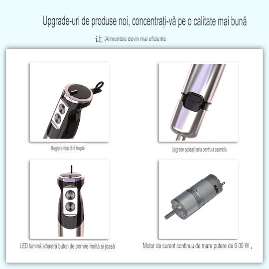 Hand Blender with Stainless Rod 600W Gray