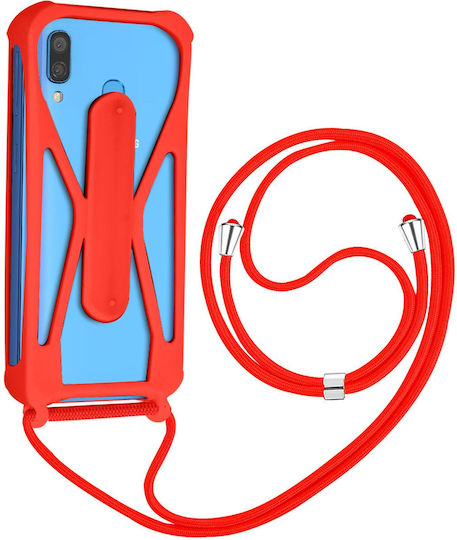 Lanyard Case Smatphone Universal Silicone Bumper Corners Kickstand Red