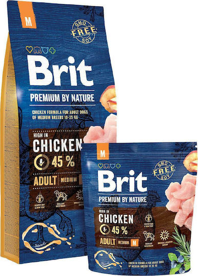 Brit Premium By Nature Adult Medium 15kg Hrană Uscată pentru Câini Adulţi de Rase Medii cu Pui