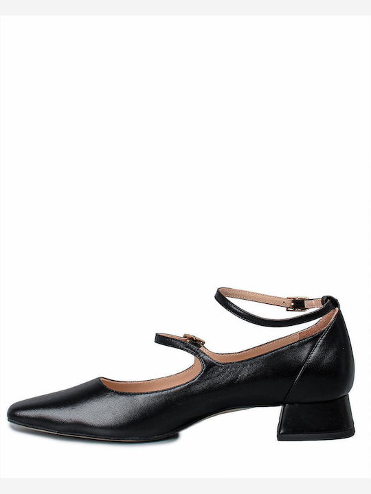 Leder Pumps mit Riemchen Schwarz