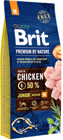 Brit Premium by Nature Junior Medium 1kg Dry Food Gluten-Free for Medium Breed Puppies with Chicken