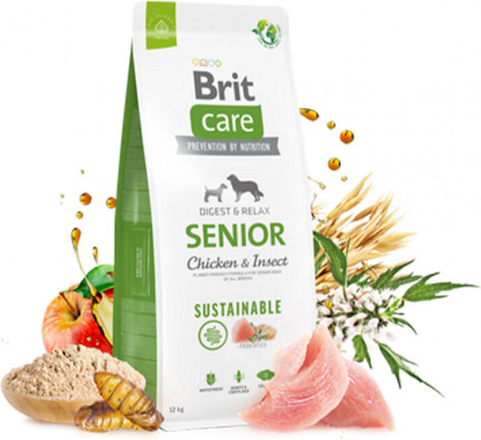 Brit Care Digest & Relax Senior 12kg Hrană Uscată fără Gluten pentru Câini Seniori cu Pui