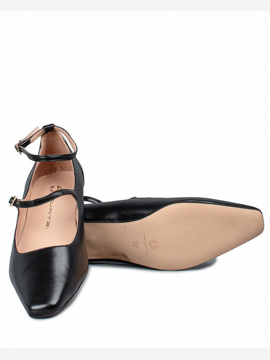Leder Pumps mit Riemchen Schwarz