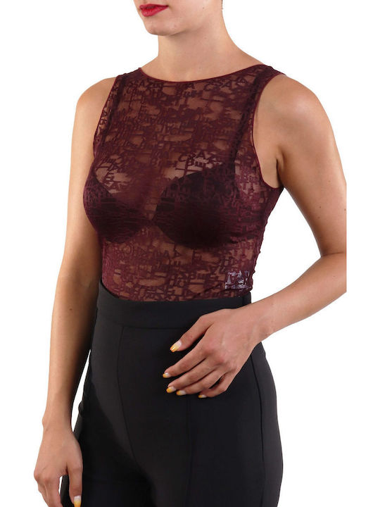 Frauen Bodysuit mit Spitze Bordeaux