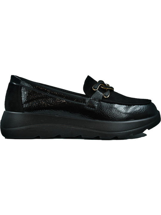 Level Anatomic Patent Leather Women's Moccasins in Black Color