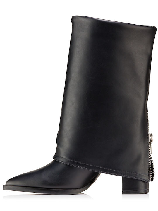 Leather Women's Boots with Zipper Black