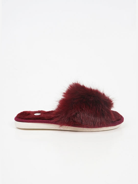 Piazza Shoes Winter Women's Slippers with fur in Burgundy color