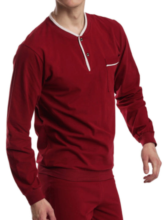 Dreams by Joyce Siesta Herrenpyjama Winter Baumwollene Burgundisch