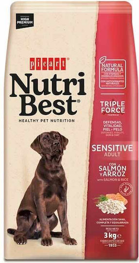 Picart NutriBest Adult Sensitive 3kg Dry Food for Adult Dogs with Rice and Salmon