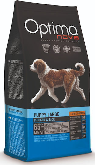 Optimanova Puppy Large 12kg Trockenfutter ohne Getreide für Welpen großer Rassen mit Huhn und Reis