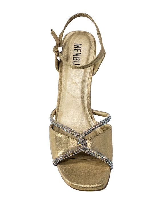 Menbur Women's Sandals with Strass Gold with Medium Heel