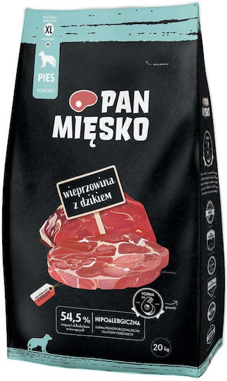 Pan Miesko 20kg Dry Food Gluten-Free for Adult Large Breed Dogs with Pork and Wild Boar