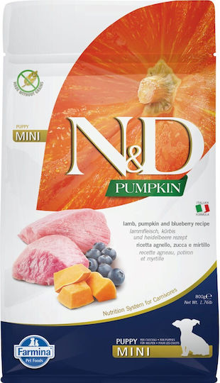 Farmina N&D Pumpkin Puppy Mini 0.8kg Dry Food Grain-Free & Gluten-Free for Small Breed Puppies with Lamb