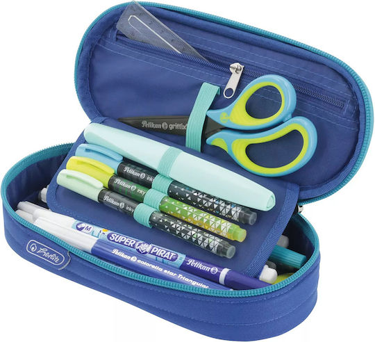 Herlitz Oval Dip Dye Blue Turquoise Pencil Case 21.5x9.5x6cm