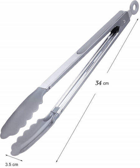 Tăvițe și Pensete de Bucătărie Pufo pentru Servire Gratar Friptură Oțel Mâner Siliconic Vârful Gri 34 Cm