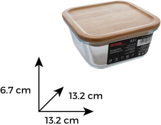 Heat-resistant Glass Casserole 0.5l Simax 7606/lb Square Bamboo Lid