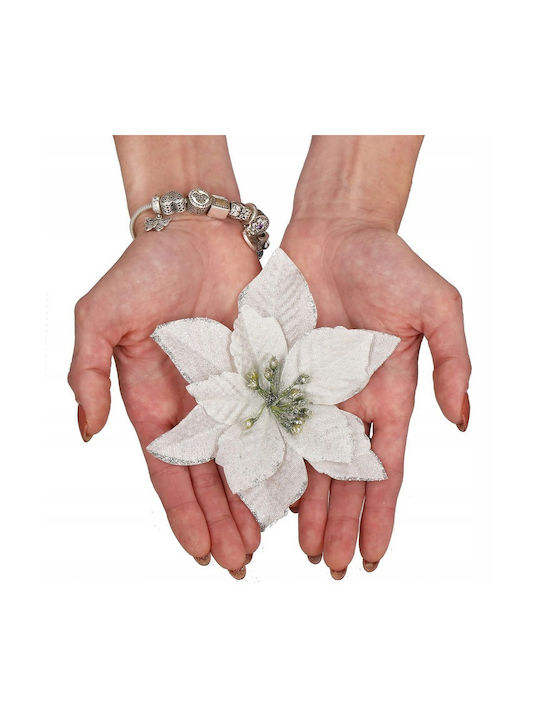 Hängendes Ornament Blume Kunststoff Weiß mit Glitzer 13x13cm Set 10Stück