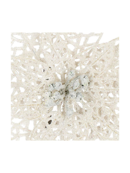 Hängendes Ornament Blume Kunststoff Weiß mit Glitzer 14x14cm Set 10Stück