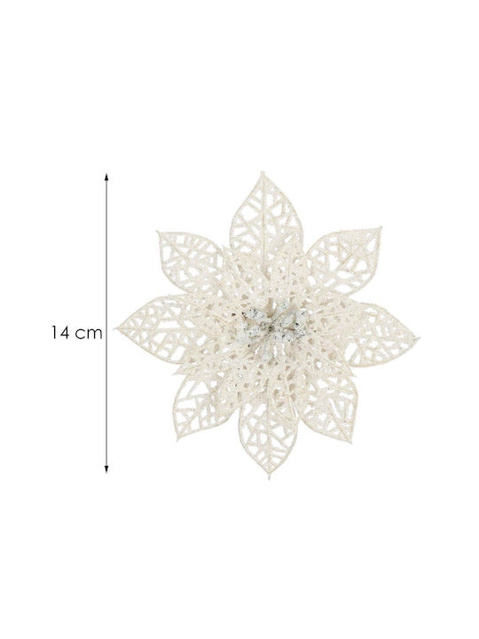 Hängendes Ornament Blume Kunststoff Weiß mit Glitzer 14x14cm Set 10Stück