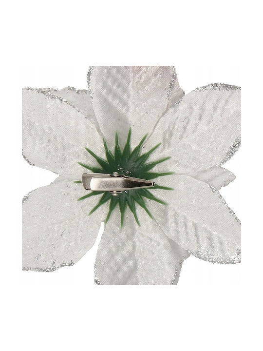 Hängendes Ornament Blume Kunststoff Weiß mit Glitzer 13x13cm Set 10Stück