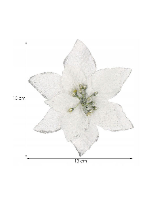 Hängendes Ornament Blume Kunststoff Weiß mit Glitzer 13x13cm Set 10Stück