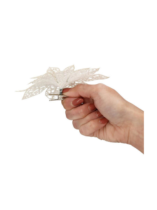 Hängendes Ornament Blume Kunststoff Weiß mit Glitzer 14x14cm Set 10Stück