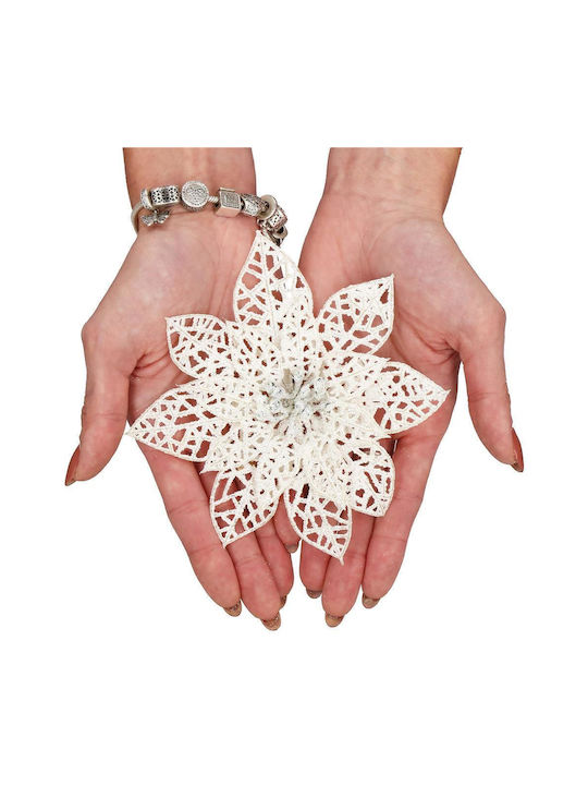Hängendes Ornament Blume Kunststoff Weiß mit Glitzer 14x14cm Set 10Stück