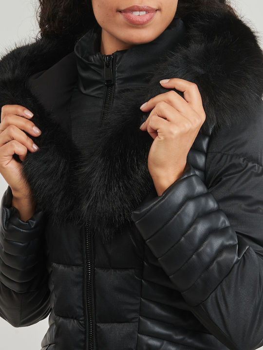 Oxana Women's Long Lifestyle Artificial Leather Jacket for Winter Black