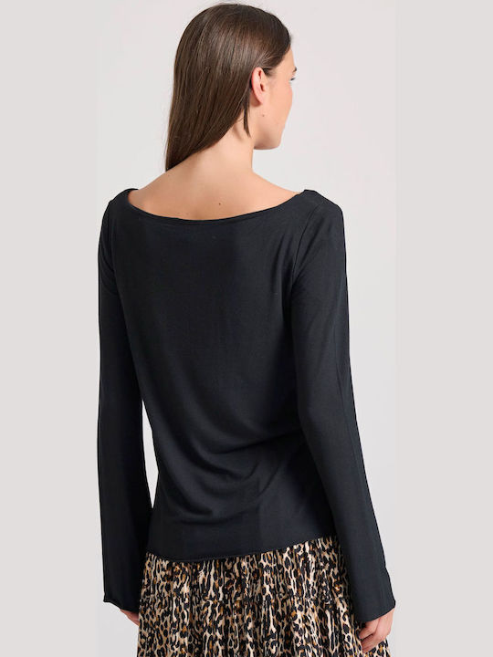 Damen Sport Bluse Langärmelig Schwarz