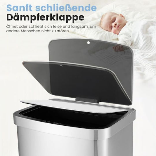 Costway Waste Bin Made of Stainless Steel with Sensor Grey 50lt
