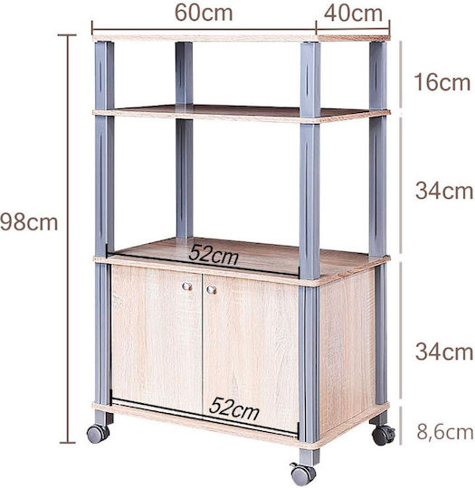 Costway Τρόλεϊ Κουζίνας Πλαστικό 4 Θέσεων Καφέ 60x40x98cm
