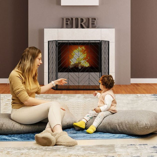 Costway Metallic Fireplace Screen with Panels 133x78cm Black
