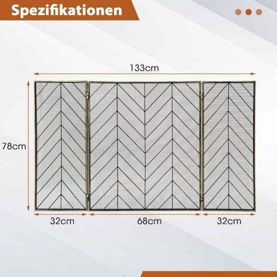 Costway Μεταλλικό Προστατευτικό Τζακιού 133x78cm Χάλκινο