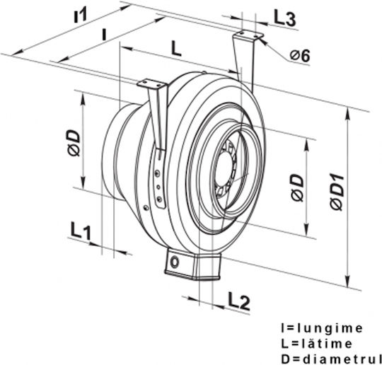 Ventilator centrifugal din metal cu conductă de 98 mm diametru