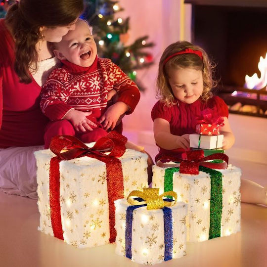 Costway Illuminated Christmas Fabric Figure Box White 3pcs