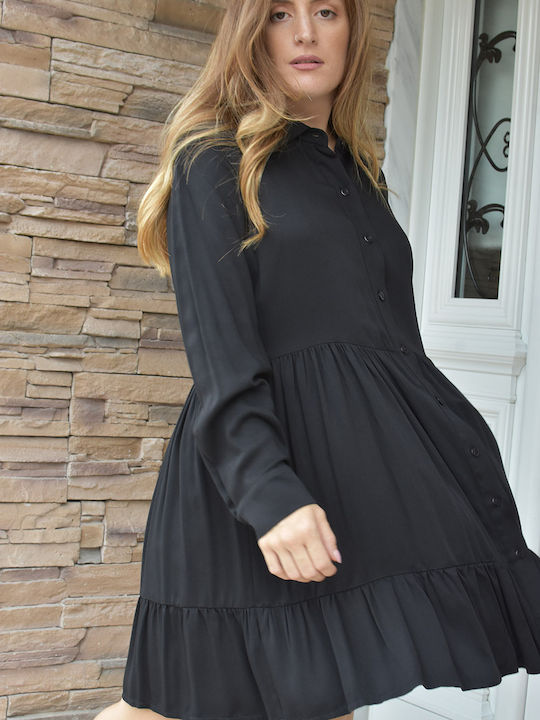 Rochie-Cămașă Mini Neagră