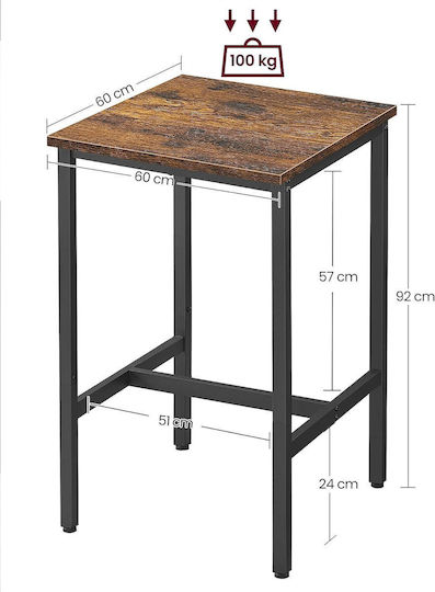 Pătrat Măsuță auxiliară Metalica Rustic Brown and Black L60xW60xH92cm.