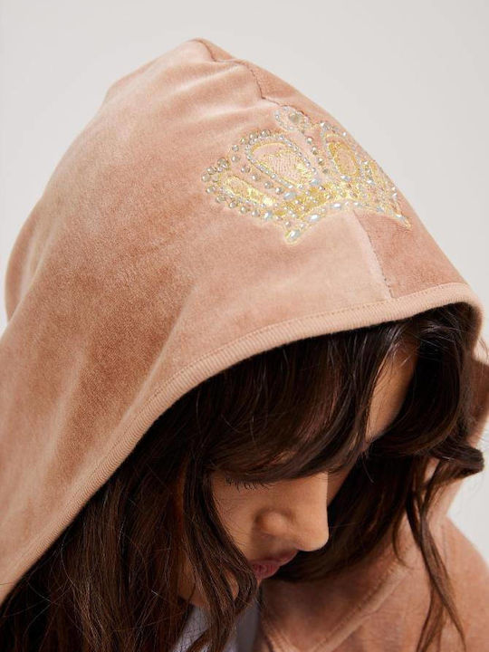 Women's Sweatshirt Velvet Hooded Cafe Au Lait