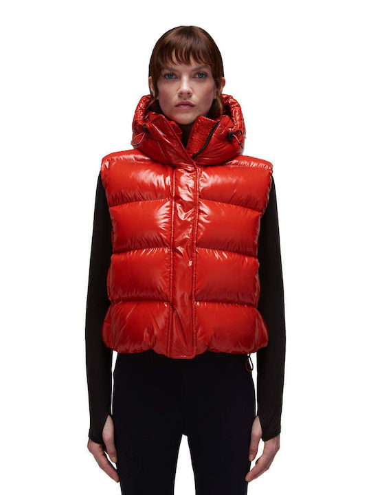 Aglane Kurz Damen Ärmellos Puffer Jacke für Winter Red Sauce