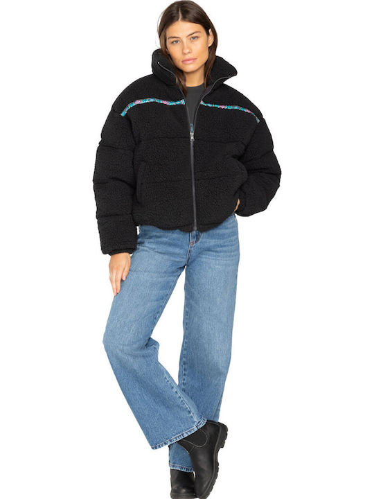 Sherpa Puffer Kurz Damen Puffer Jacke für Winter Black Sands