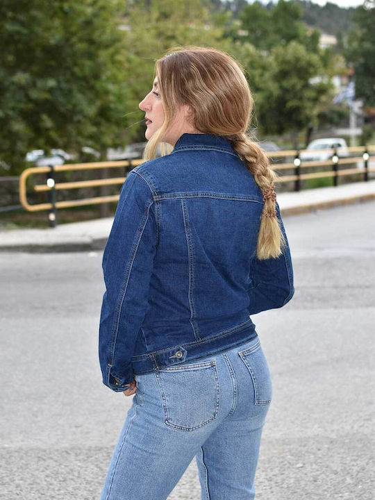 Women's Short Jean Jacket for Winter Blue