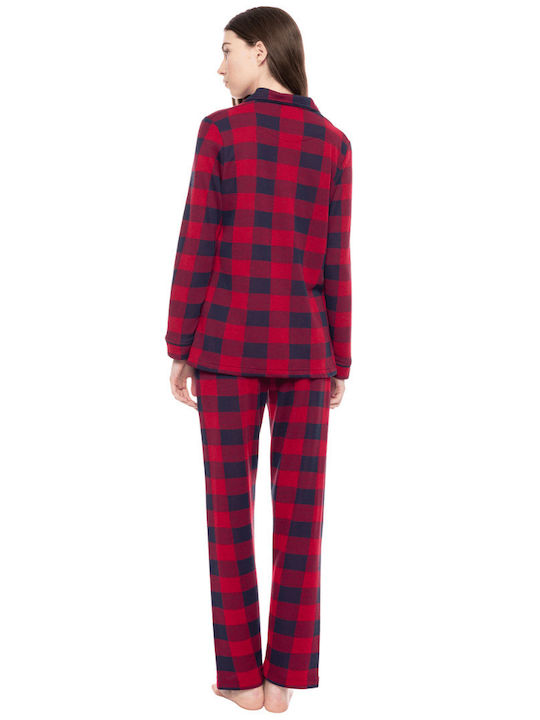 Pink Label Winter Damen Pyjama-Set Red