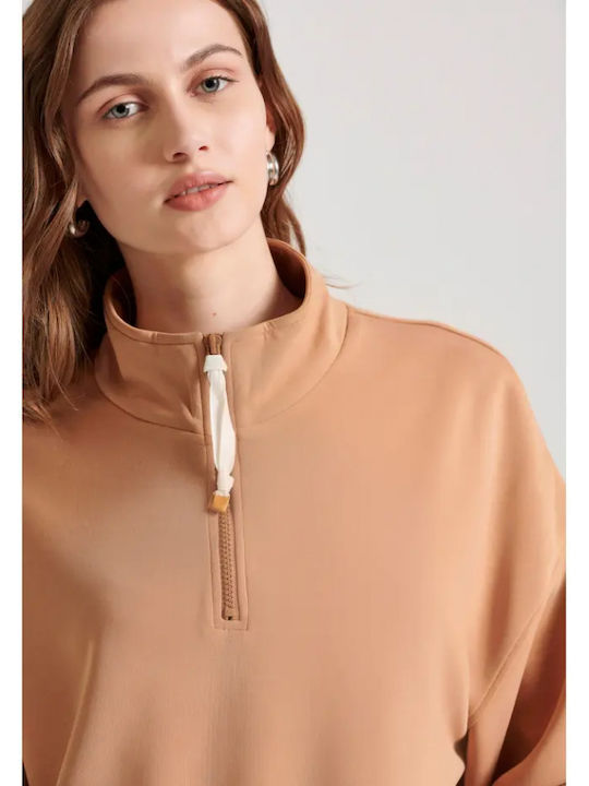 Women's Sweatshirt Jacket Hooded Vintage Beige