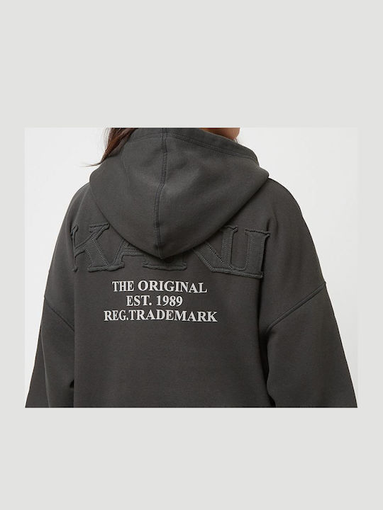 Signature Washed Μακρύ Γυναικείο Φούτερ με Κουκούλα Black