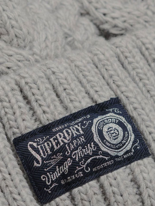 Superdry Chunky Cable Pom Pom Beanie Beanie Knitted in Gray color